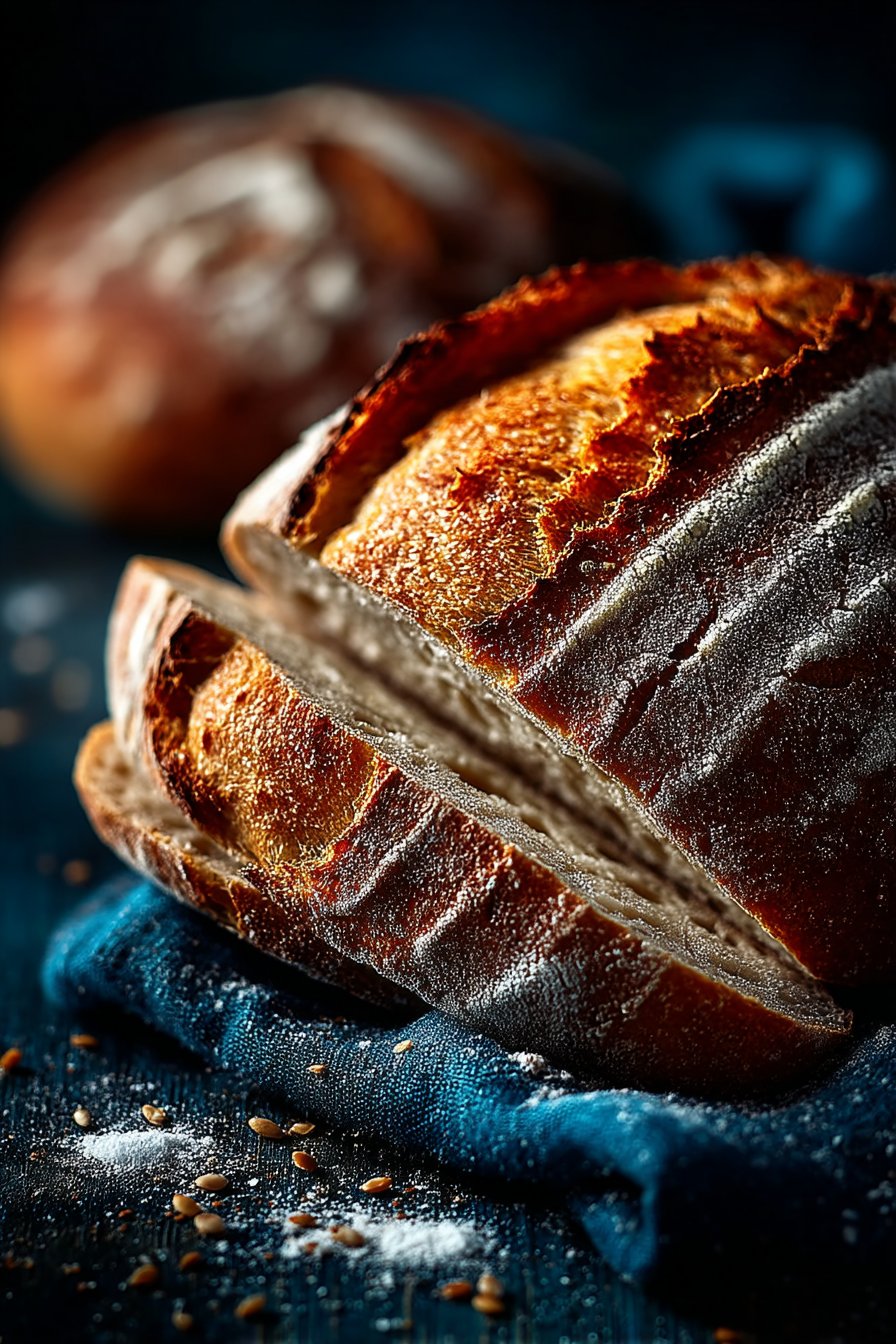 Angeschnittenes Sauerteigbrot zeigt die luftige Krume mit charakteristischen Löchern